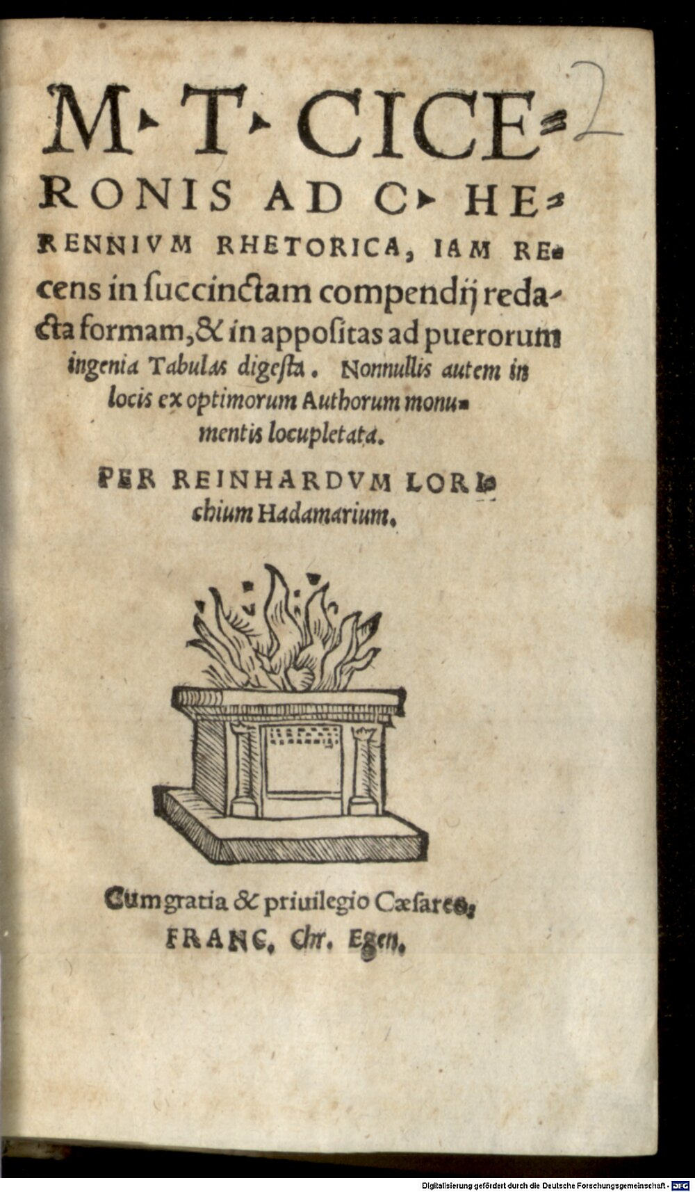 Cicero, Marcus Tullius: M. T. Ciceronis Ad C. Herennium rhetorica Berna 1550 (A.lat.b. 1543#Beibd.2)