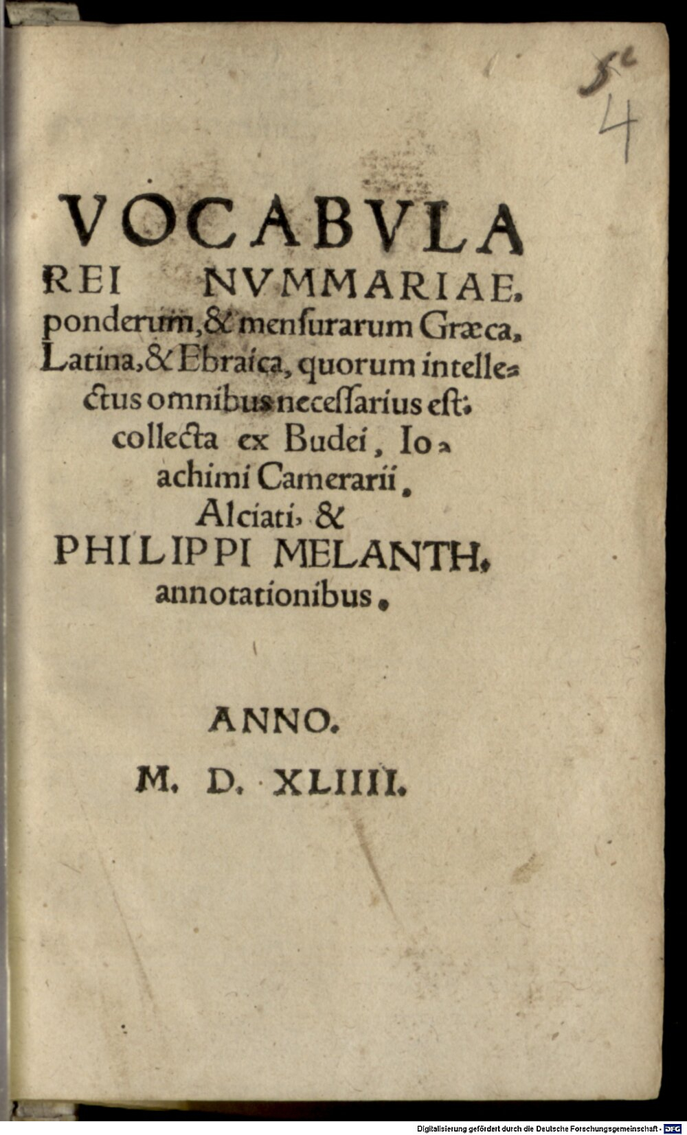 Eber, Paul: Vocabvla Rei Nvmmariae ponderum, & mensurarum Vittembergae 1544 (A.lat.b. 1891#Beibd.4)