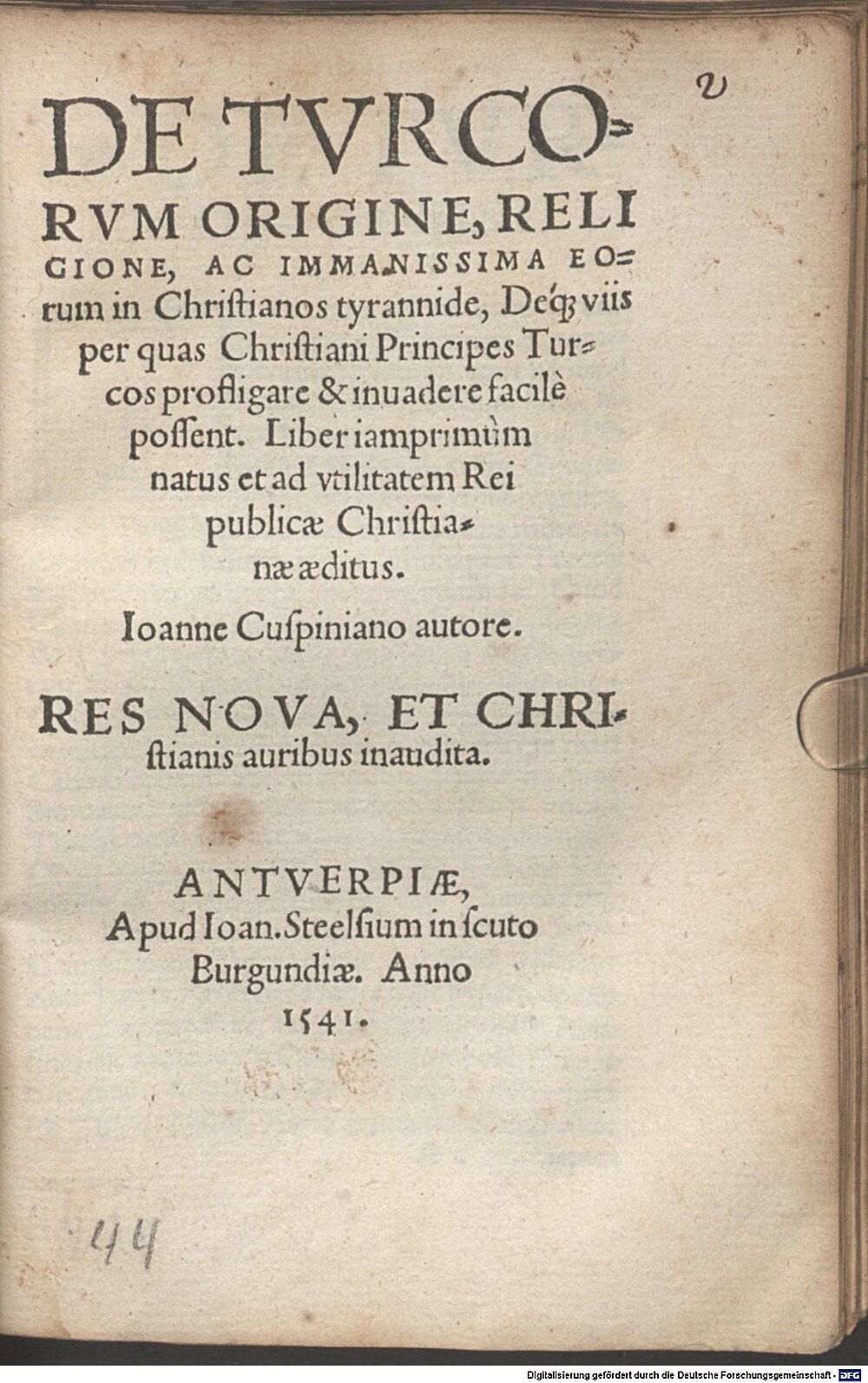 Cuspinianus, Johannes: De Turcarum Origine Antverpia 1541 (A.lat.b. 884#Beibd.2)