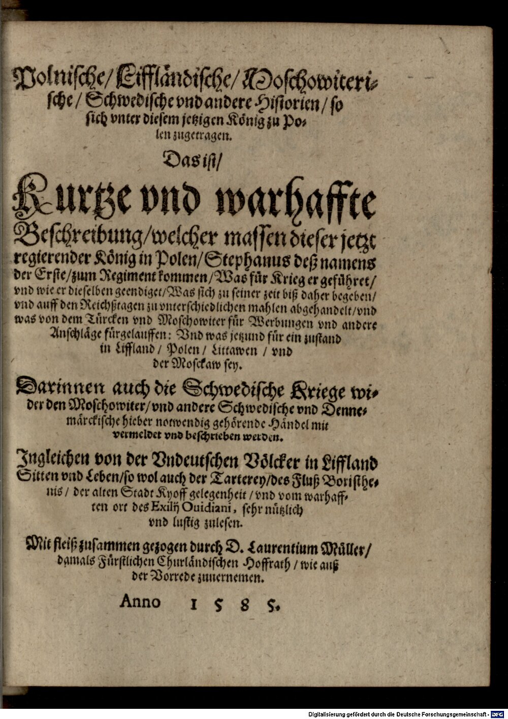 Curaeus, Joachim: Schlesische General Chronica Leipzig 1585 (4 Austr. 34-1/3#3)