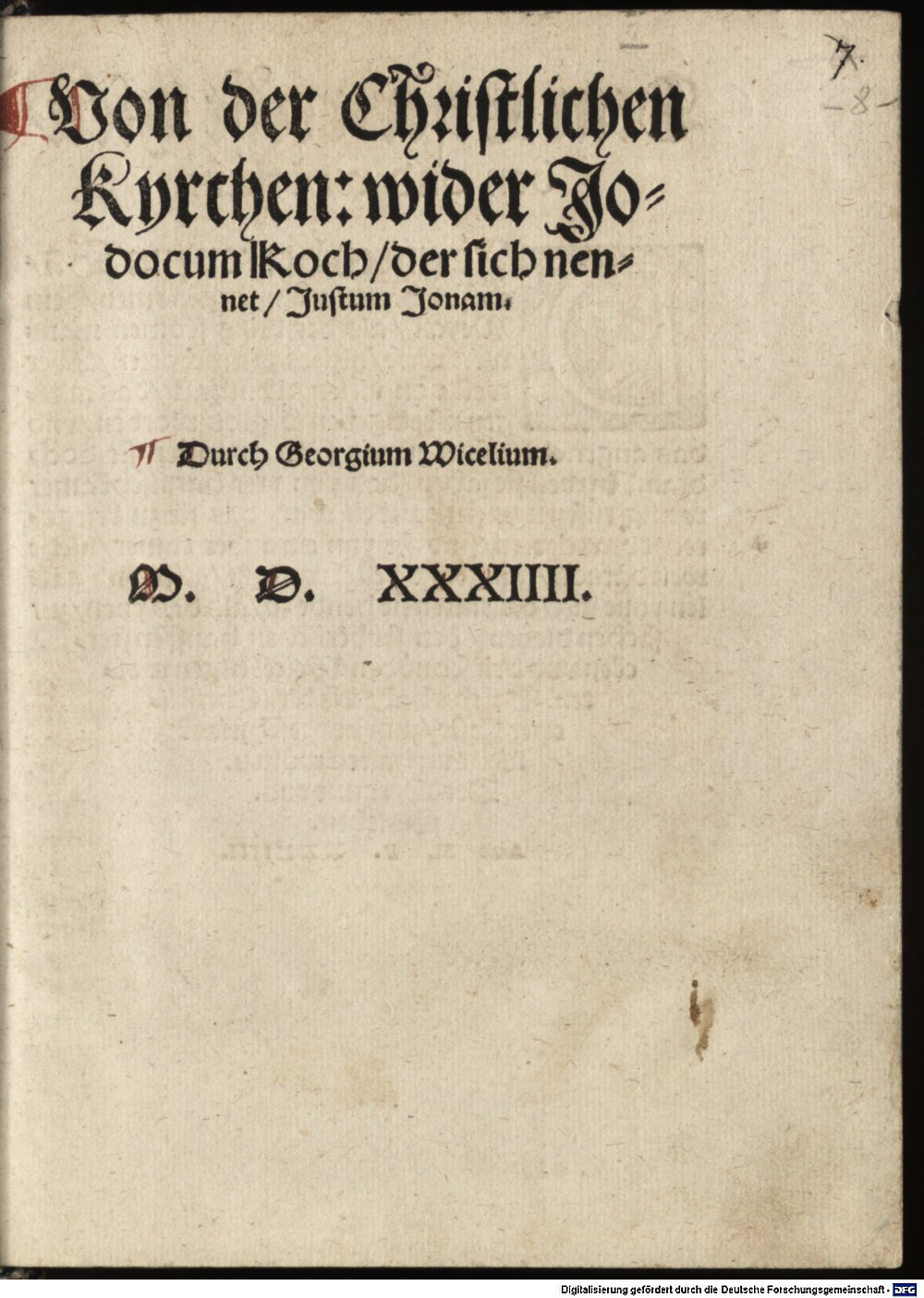 Witzel, Georg: Von der Christlichen Kyrchen Leiptzig 1534 (Res/4 Polem. 647#Beibd.8)