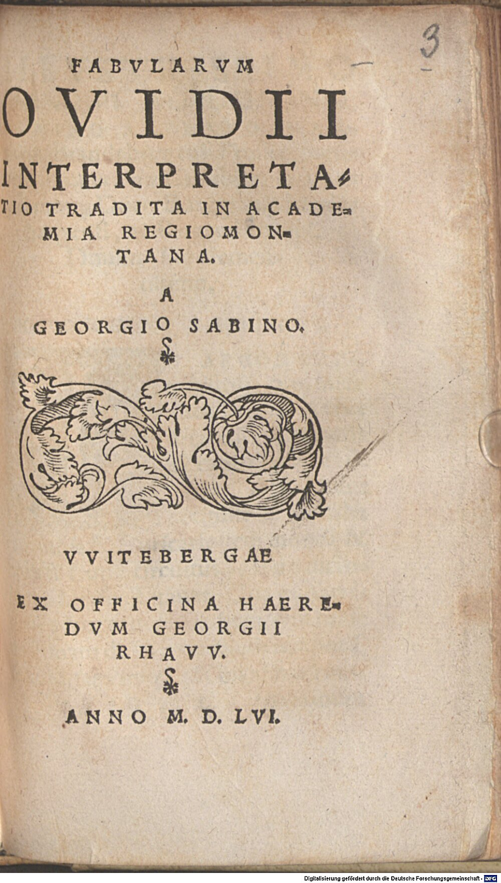 Sabinus, Georg: Fabularum Ovidii interpretatio Wittemberga 1556 (A.lat.b. 708#Beibd.3)