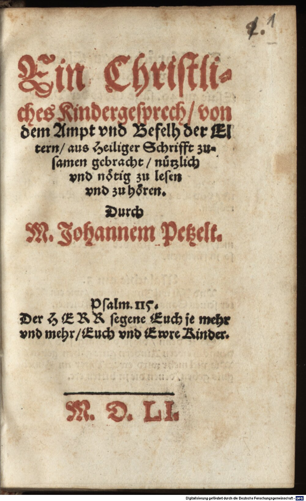 Petzett, Johann: Ein christliches Kindergespräch Leipzig 1551 (Asc. 1028#Beibd.1)