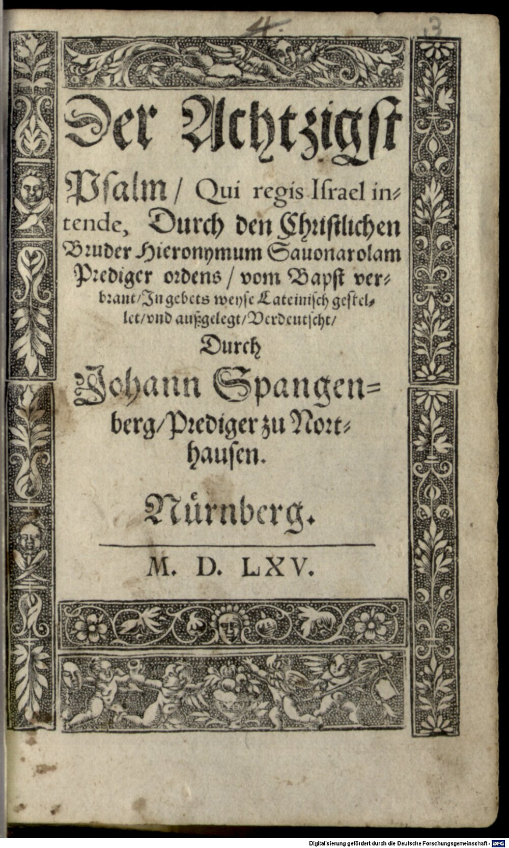 Savonarola, Girolamo: Der achtzigste Psalm Nürnberg 1565 (Asc. 2949#Beibd.3)