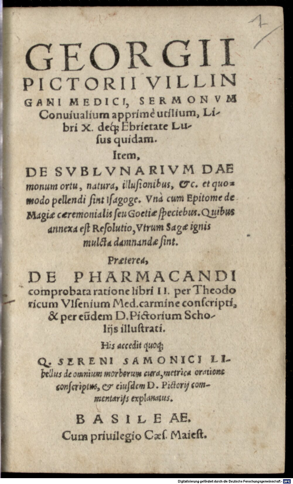 Pictorius, Georg: Sermonum convivalium libri decem deque ebrietate lusus quidam Basilea 1571 (Asc. 4922#Beibd.1)