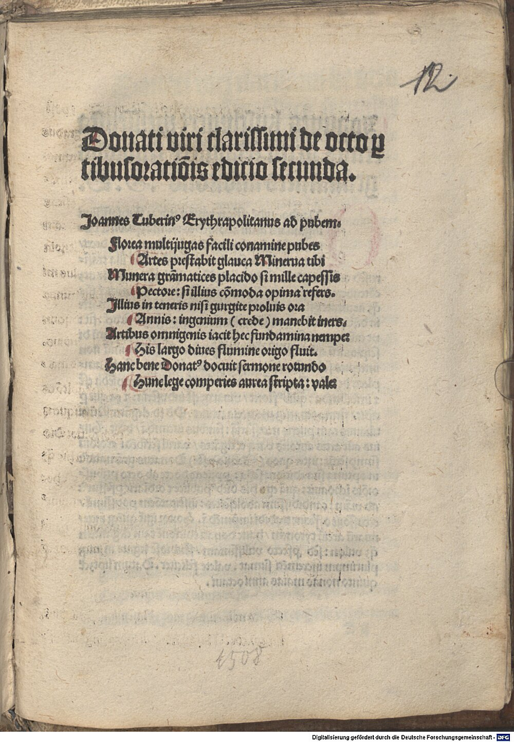 Donatus, Aelius: De octo partibus orationis Lipsia 1508 (Res/4 A.gr.b. 470#Beibd.12)