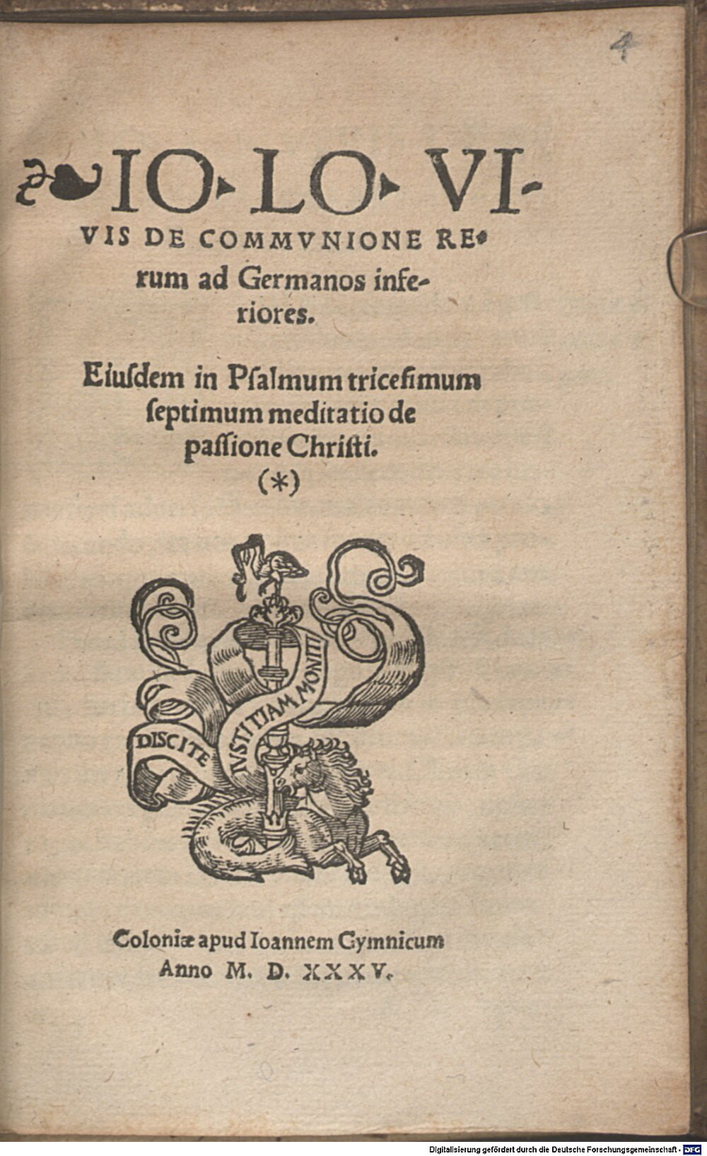 Vives, Juan Luis: Io. Lo. Vivis De Commvnione Rerum Colonia 1535 (Asc. 5106#Beibd.4)