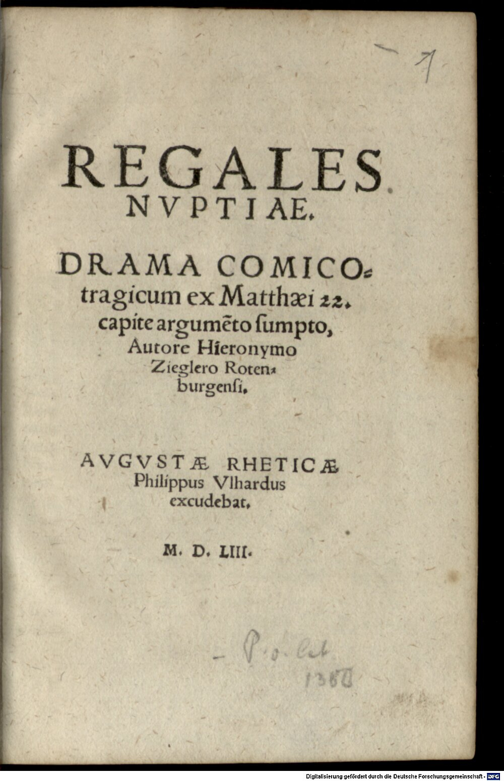 Ziegler, Hieronymus: Regales Nuptiae Augustae Rheticae 1553 (Catech. 49#Beibd.1)