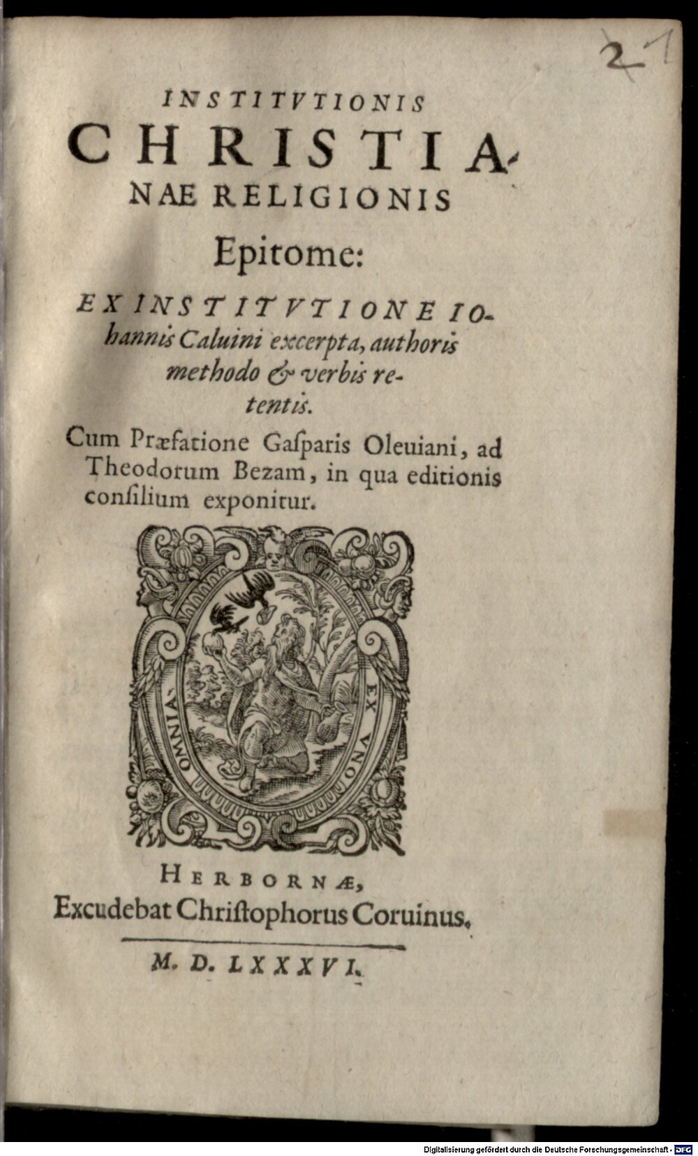 Calvin, Jean: Institutionis Christianae Religionis Epitome Herbornae 1586 (Catech. 119#Beibd.1)