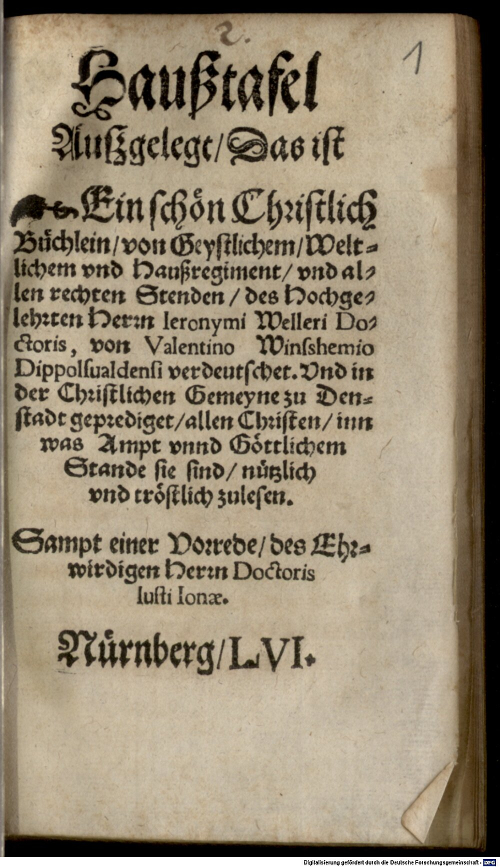 Weller, Hieronymus: Haußtafel Nürnberg 1556 (Catech. 358#Beibd.1)