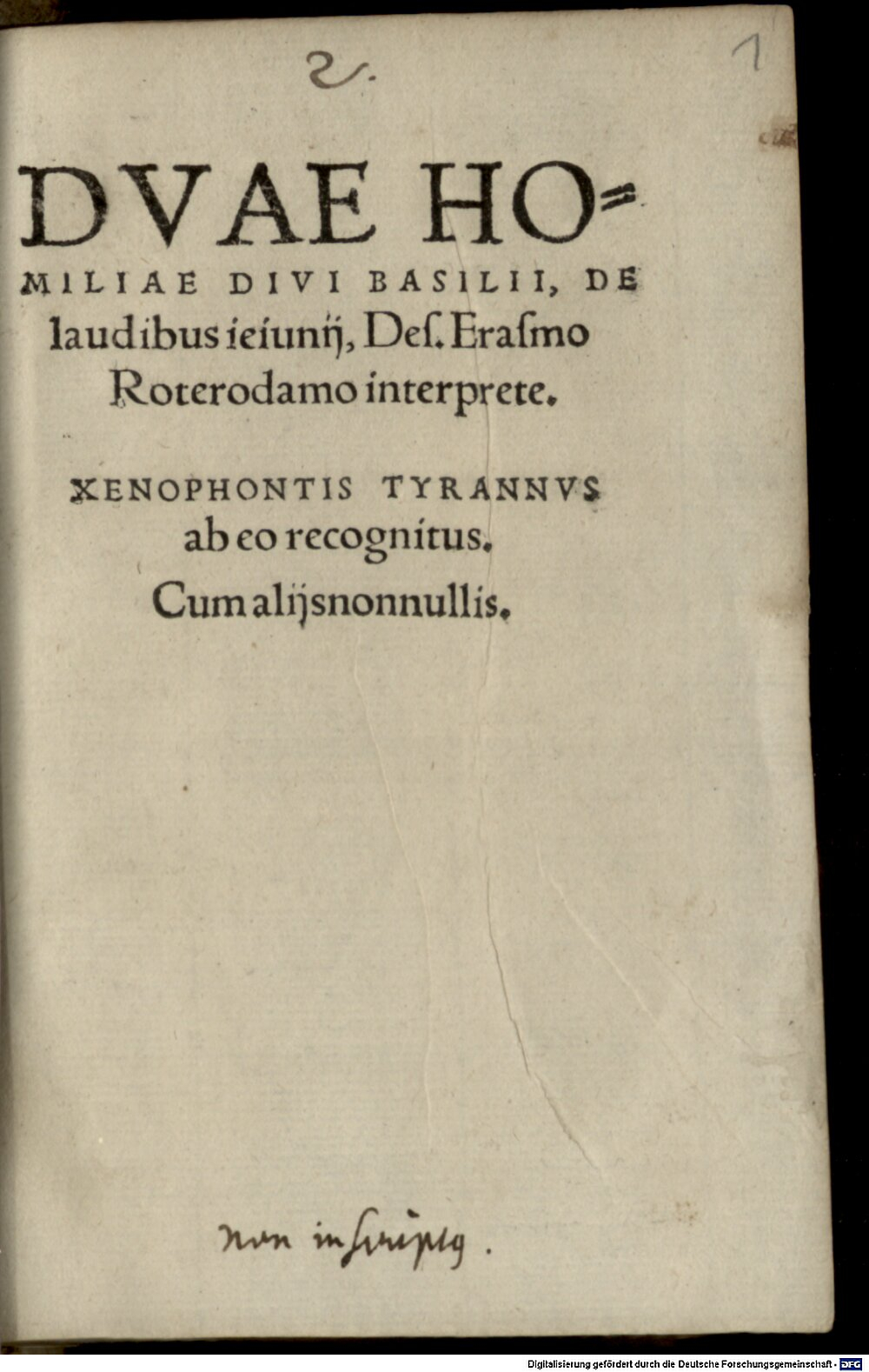 Basilius <Caesariensis>: Homiliae duae de laudibus Ieiunii Friburgum 1532 (Asc. 1298#Beibd.1)