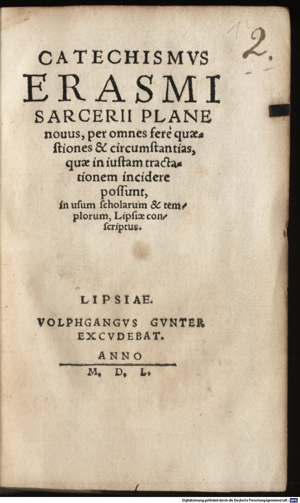 Sarcerius, Erasmus: Catechismvs Erasmi Sarcerii Plane nouus Lipsiae 1550 (Catech. 560#Beibd.1)