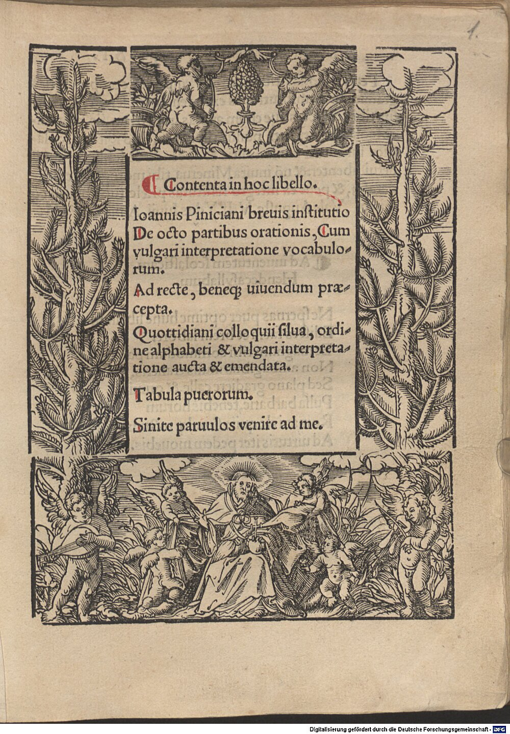 Pinicianus, Johann: Contenta in hoc libello. Ioannis Piniciani breuis institutio De octo partibus orationis Augustae 1529 (4 L.lat. 39 h#Beibd.1)