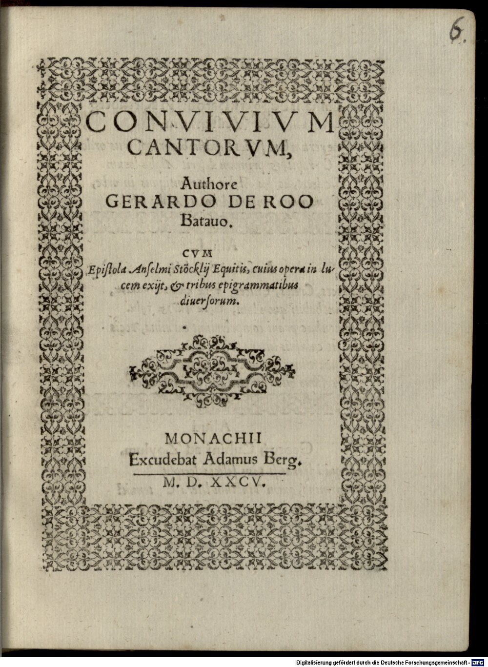 Roo, Gerardus de: Convivium cantorum Monachium 1585 (4 H.ref. 291 a#Beibd.6)