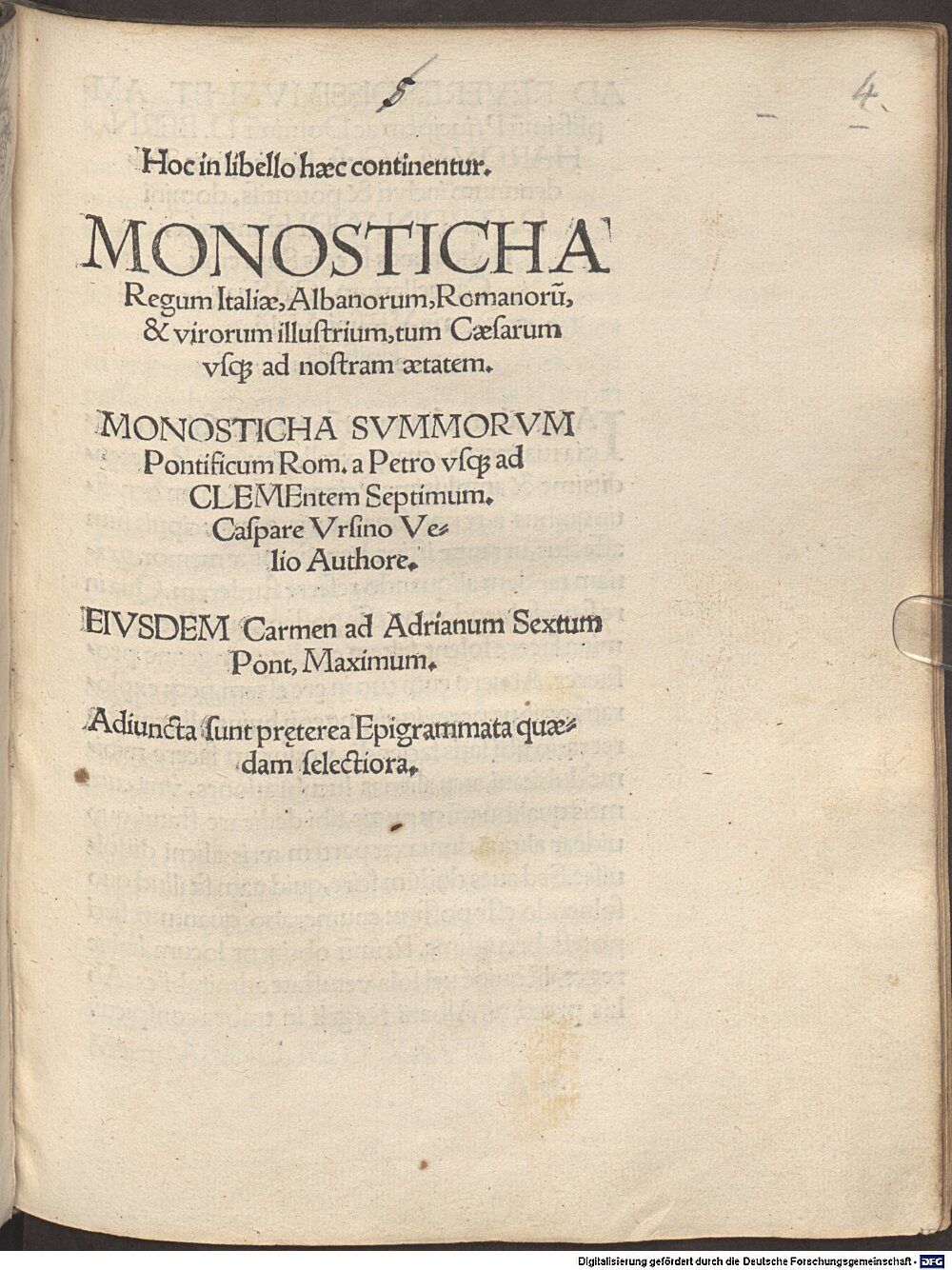 Velius, Caspar Ursinus: Monosticha regum Italiae, Albanorum, Romanorum ... usque ad nostram aetatem Vienna Austriae 1528 (Res/4 H.ref. 306#Beibd.4)