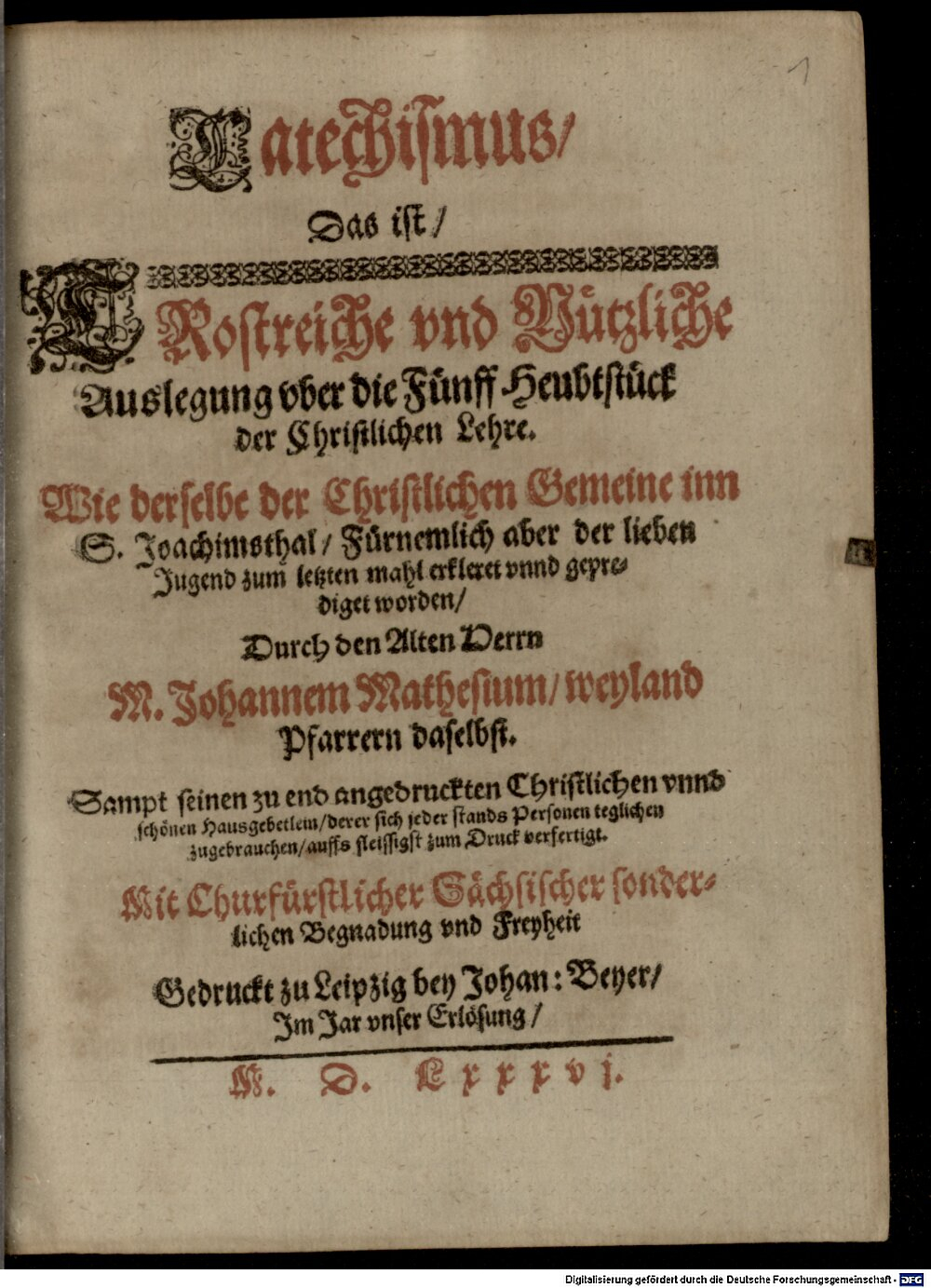Mathesius, Johannes: Catechismus Leipzig 1586 (4 Hom. 1364#Beibd.1)