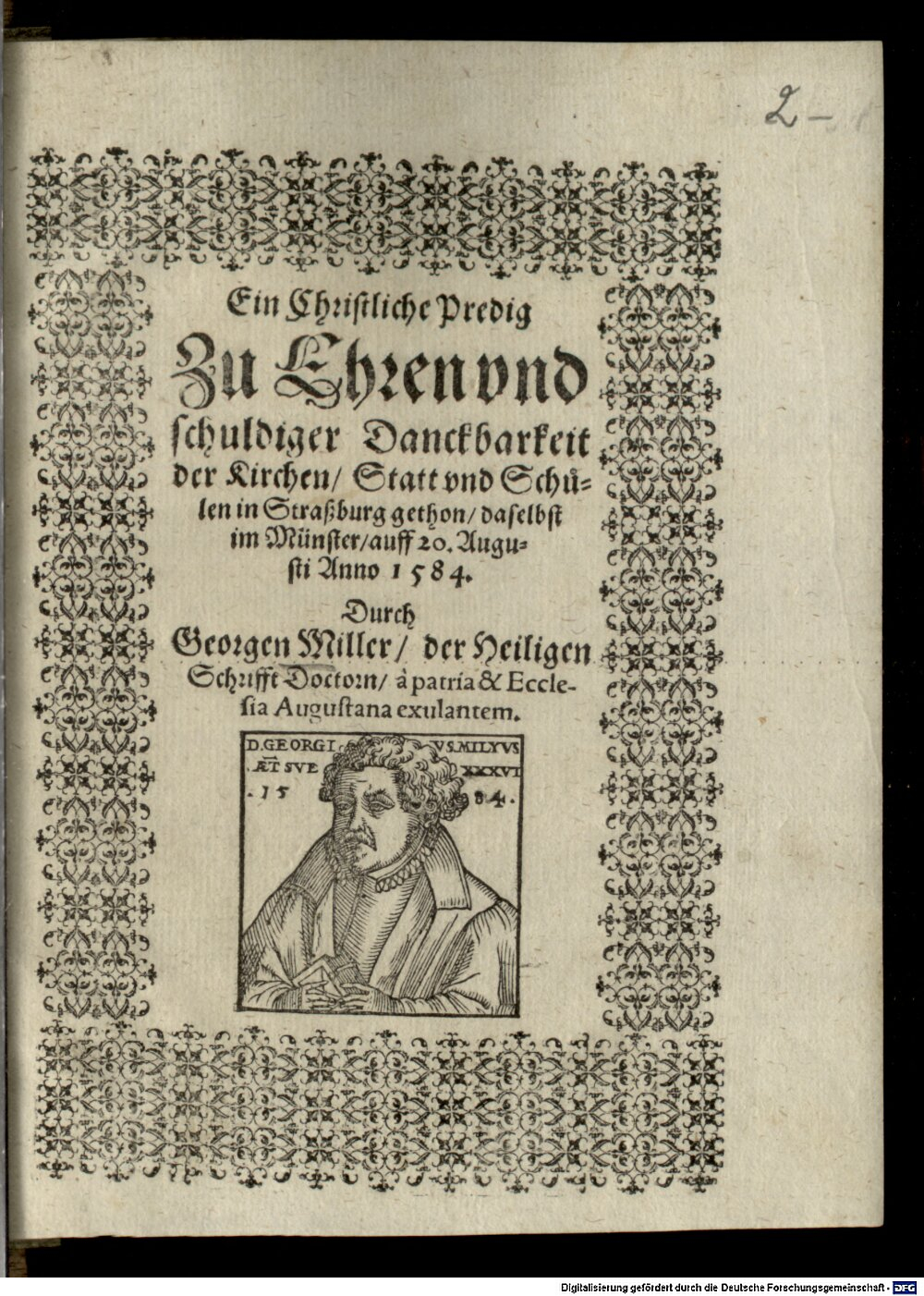 Mylius, Georg: Predigt zu Ehren der Kirchen ... zu Straßburg gethan Laugingen 1584 (4 Hom. 1444#Beibd.2)