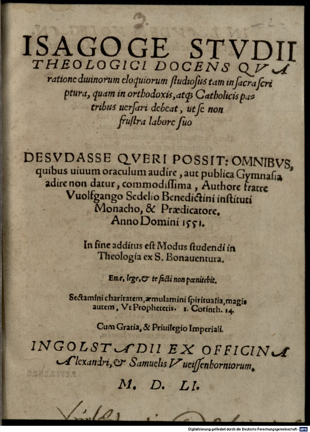 Seidel, Wolfgang: Isagoge Studii Theologici Ingolstadii 1551 (4 Polem. 2343#Beibd.2)