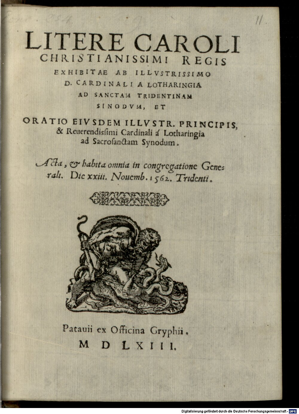 : Literae Caroli, Christianissimi Francor. Regis ad S. Synodum Trident. Patavium 1563 (4 Conc. 268 b,11)
