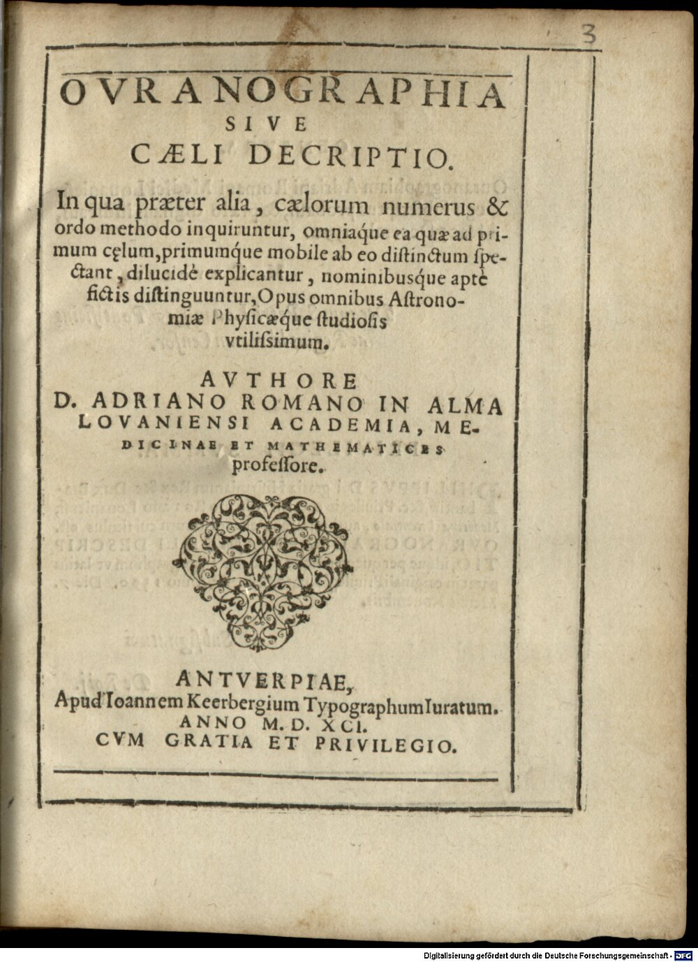 Roomen, Adriaan van: Ouranographia, seu Coeli descriptio Antverpia 1591 (Res/4 A.gr.b. 704#Beibd.3)