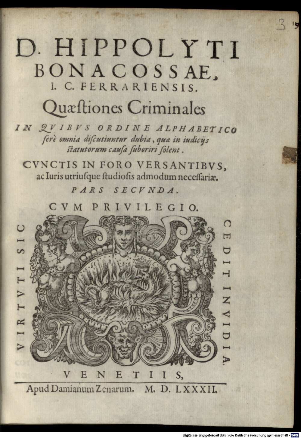 Bonacossa, Ippolito: Quaestiones criminales Venetia 1582 (4 J.pract. 150#Beibd.3)
