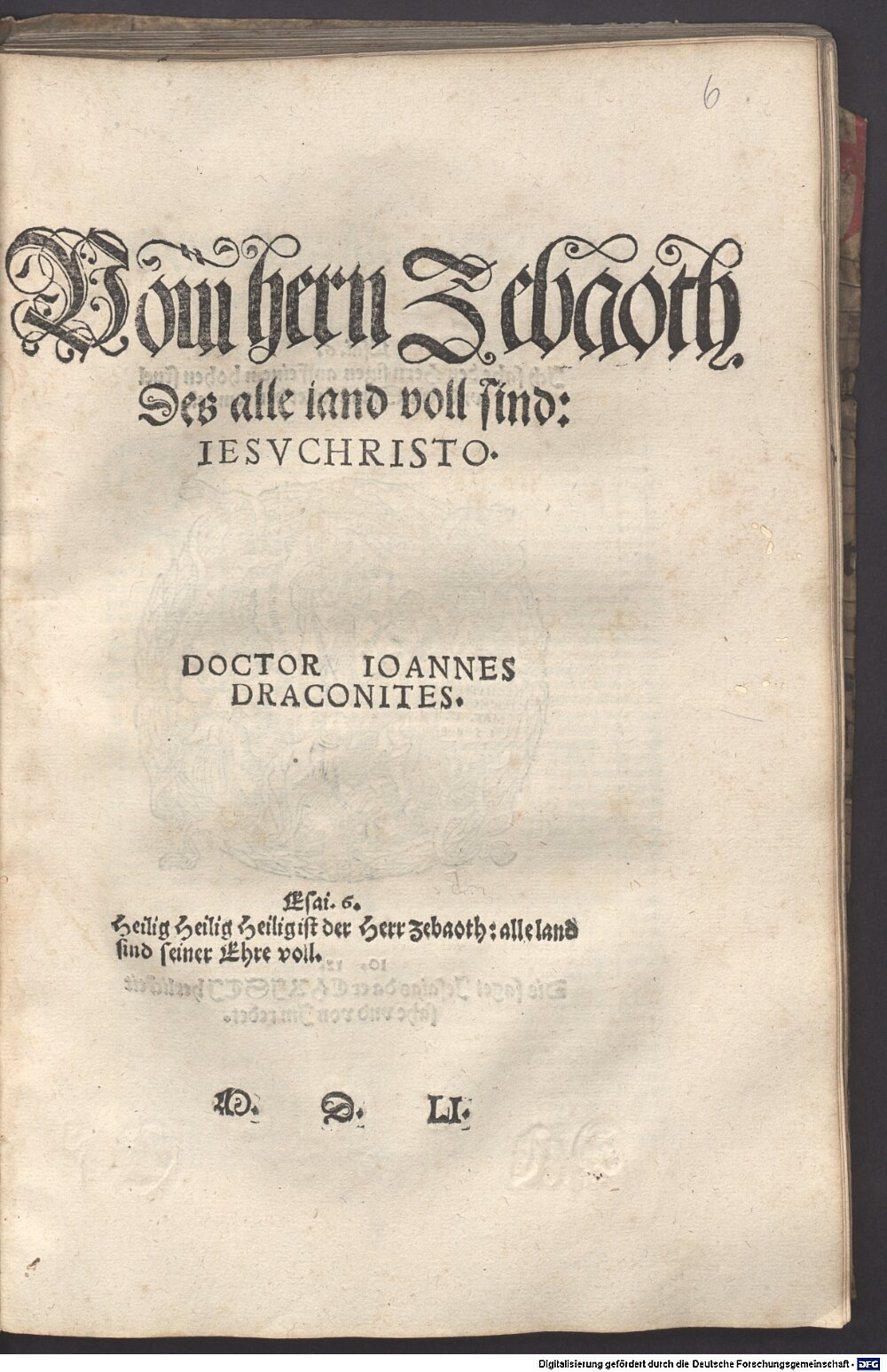 Draconites, Johannes: Vom hern Zebaoth Des alle land voll sind: Jesu Christo Lübeck 1551 (Res/4 Hom. 2404 o#Beibd.6)
