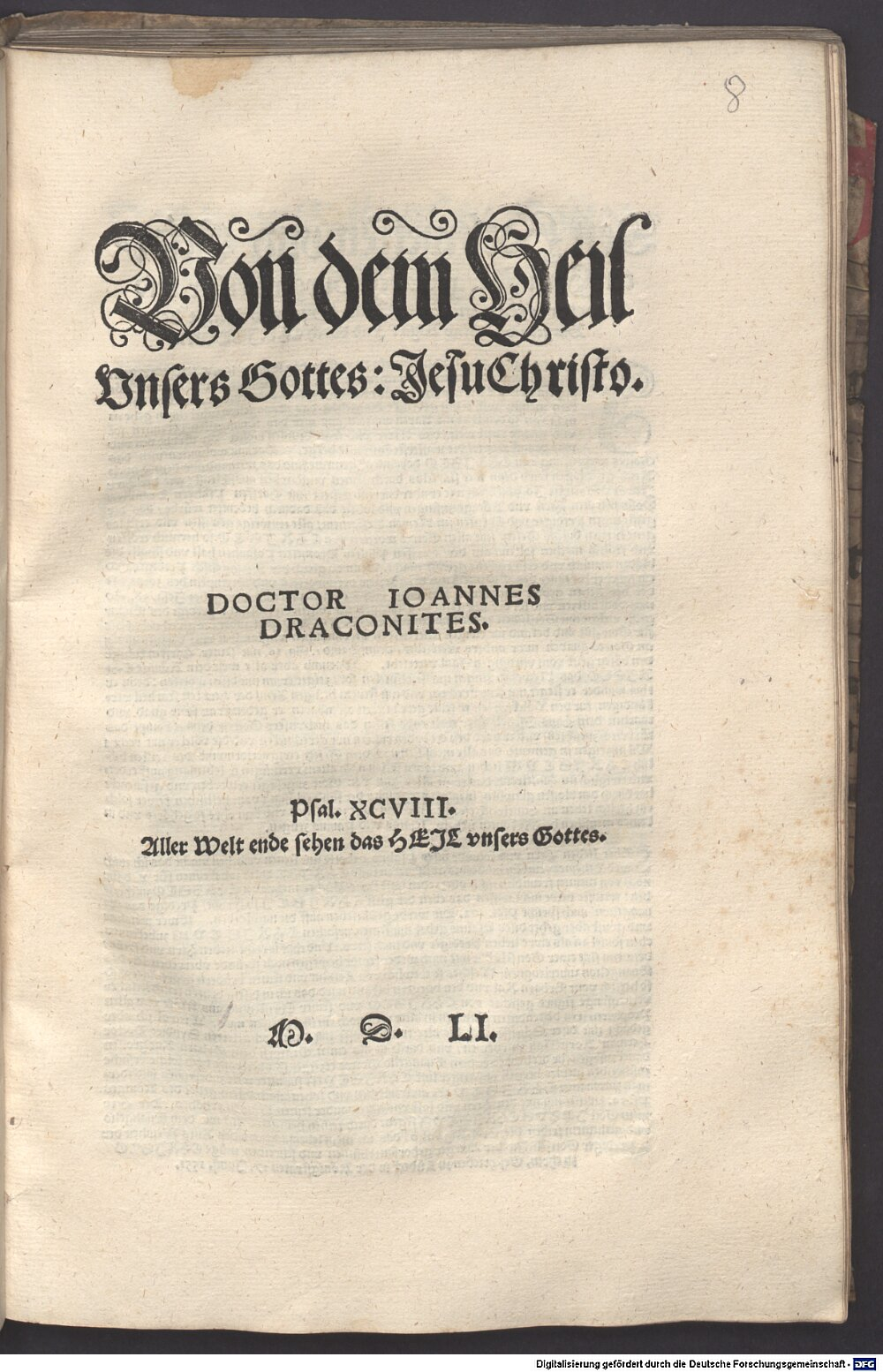 Draconites, Johannes: Von dem Heil Unsers Gottes: Jesu Christo Lübeck 1551 (Res/4 Hom. 2404 o#Beibd.8)