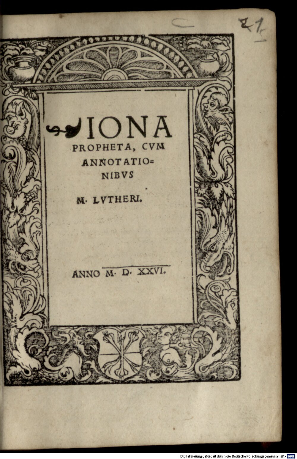 Jonas <Propheta>: Jonas Propheta Argentorati 1526 (Res/J.can.p. 182#Beibd.1)