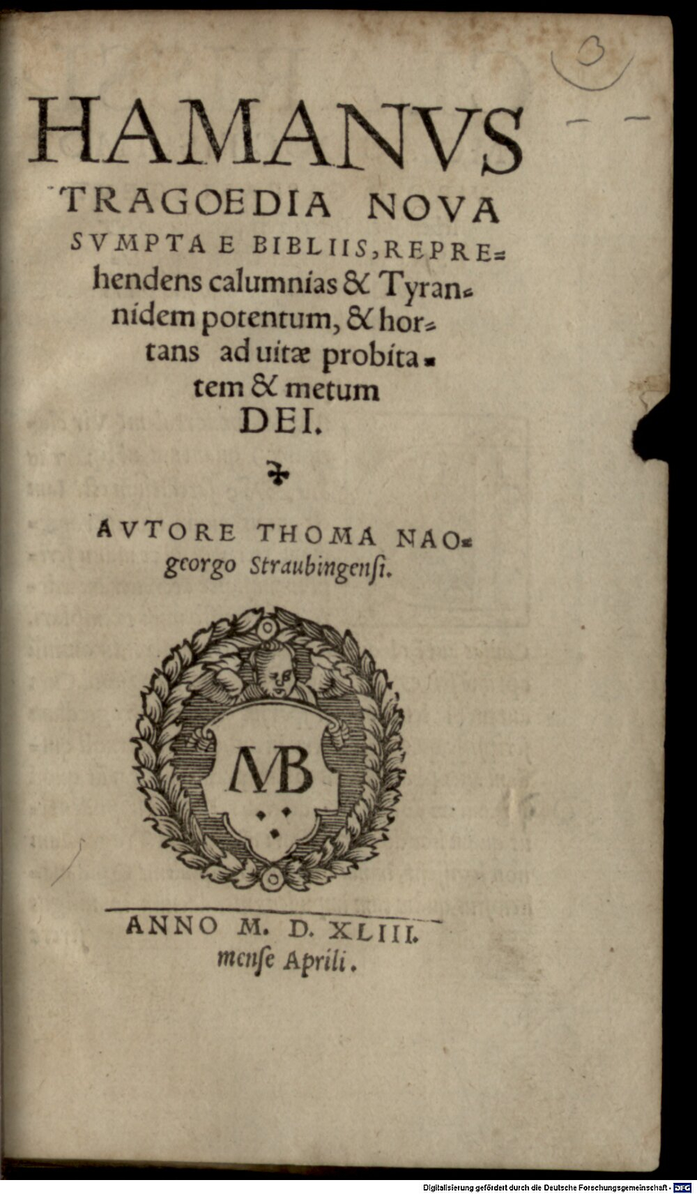 Naogeorgus, Thomas: Hamanus Lipsiae 1543 (Res/A.gr.c. 29 nf#Beibd.3)
