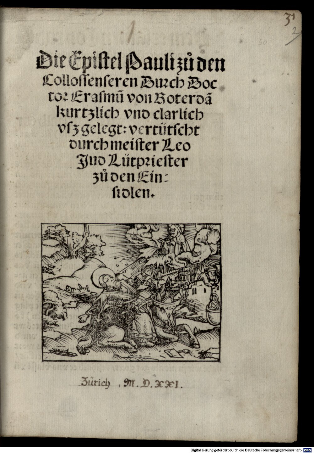 Erasmus, Desiderius: Paraphrases zu tütsch Die Epistlen sancti Pauli Zürich 1521 (Res/4 Exeg. 281#Beibd.2)