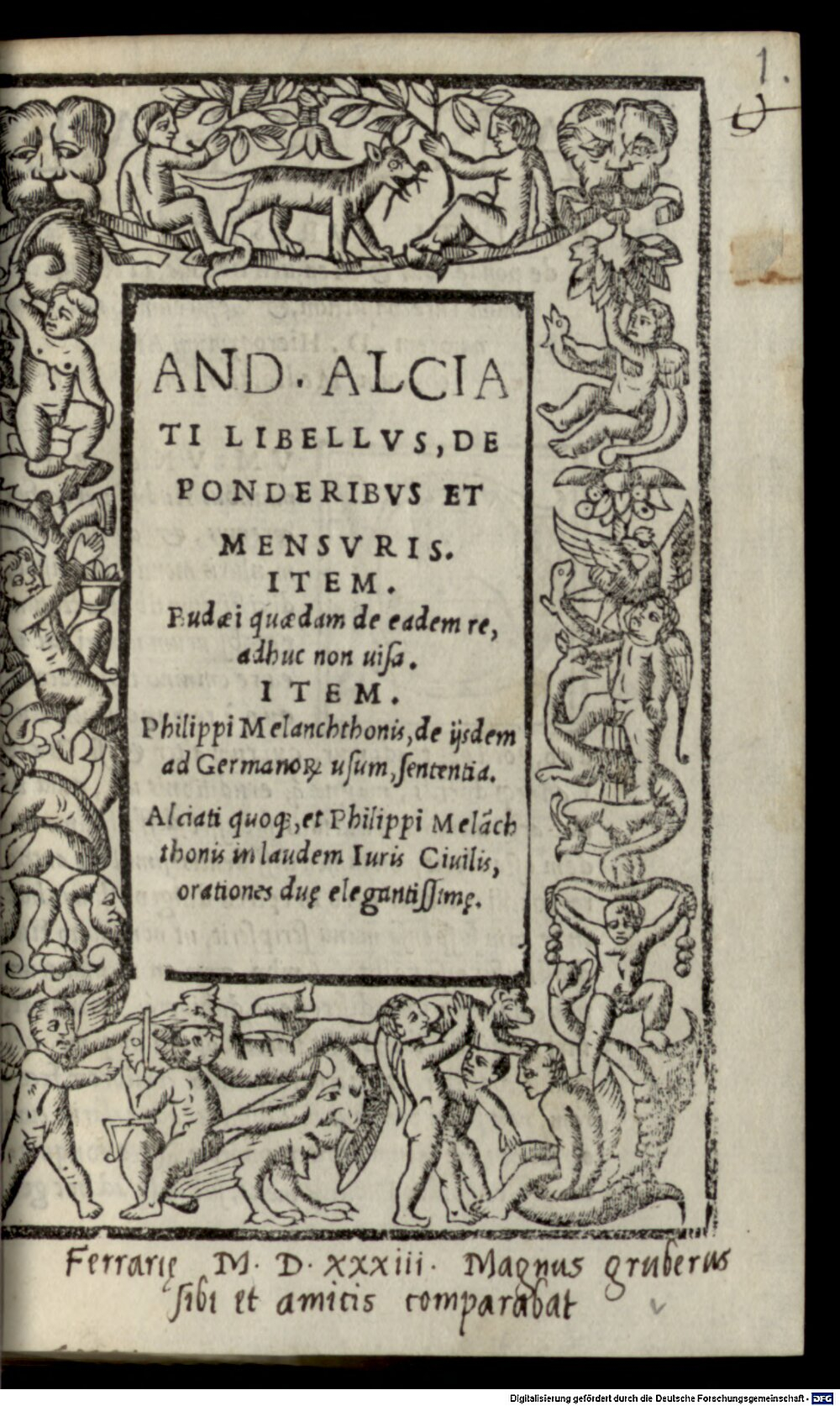 Alciati, Andrea: And. Alciati Libellus de ponderibus et mensuris Venetijs 1532 (Res/Ph.sp. 878#Beibd.1)
