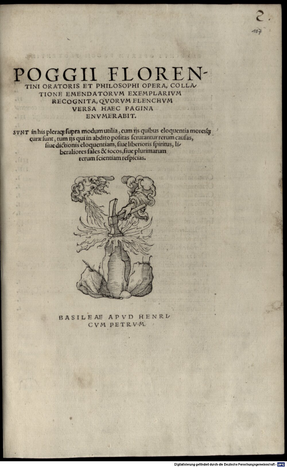 Poggio Bracciolini, Gian Francesco: Opera Basilea 1538 (2 Biogr.c. 46#Beibd.1)