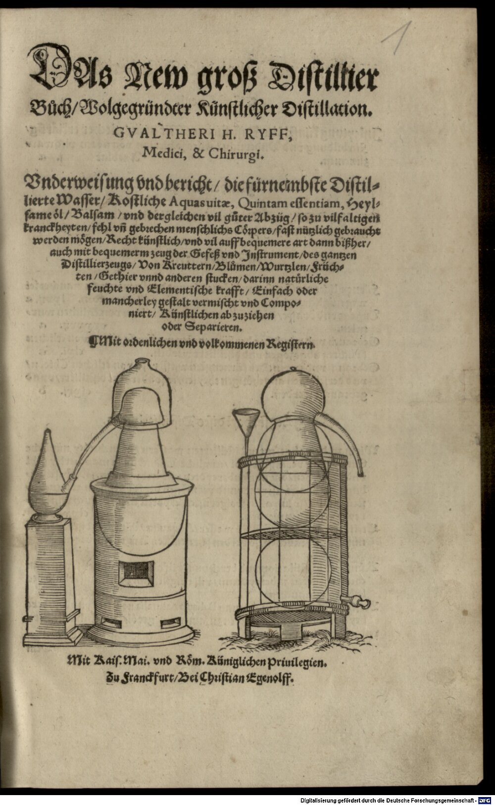 Ryff, Walther Hermann: Das new groß Distillierbuch Frankfurt 1545 (Res/2 Oecon. 89#Beibd.1)