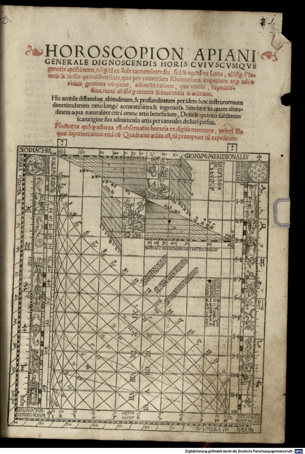 Apian, Petrus: Horoscopion Apiani Generale Dignoscendis Horis Cvivscvmqve generis aptissimum Ingolstadij 1533 (Res/2 Math.a. 13#Beibd.1)