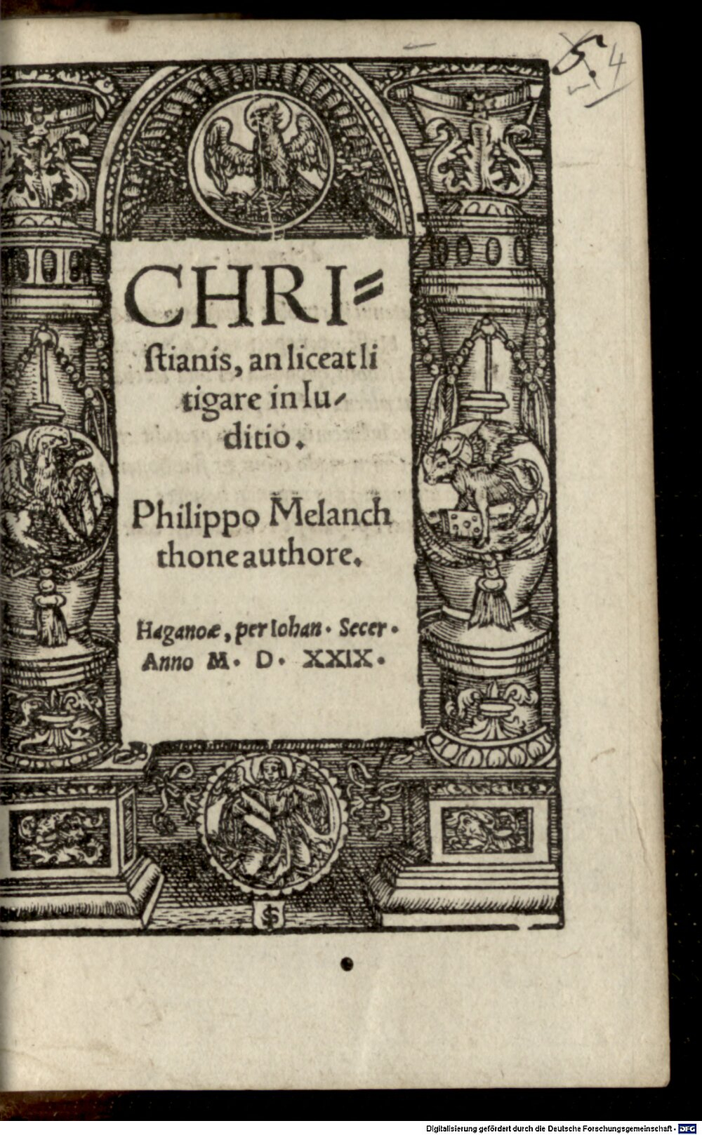 Melanchthon, Philipp: Christianis,an liceat litigare in Iuditio Hagenoae 1529 (Exeg. 162#Beibd.4)