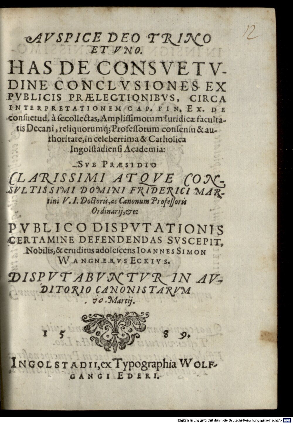 Martini, Friedrich: Has De Consvetvdine Conclvsiones Ingolstadii 1589 (4 Diss. 2026#Beibd.12)