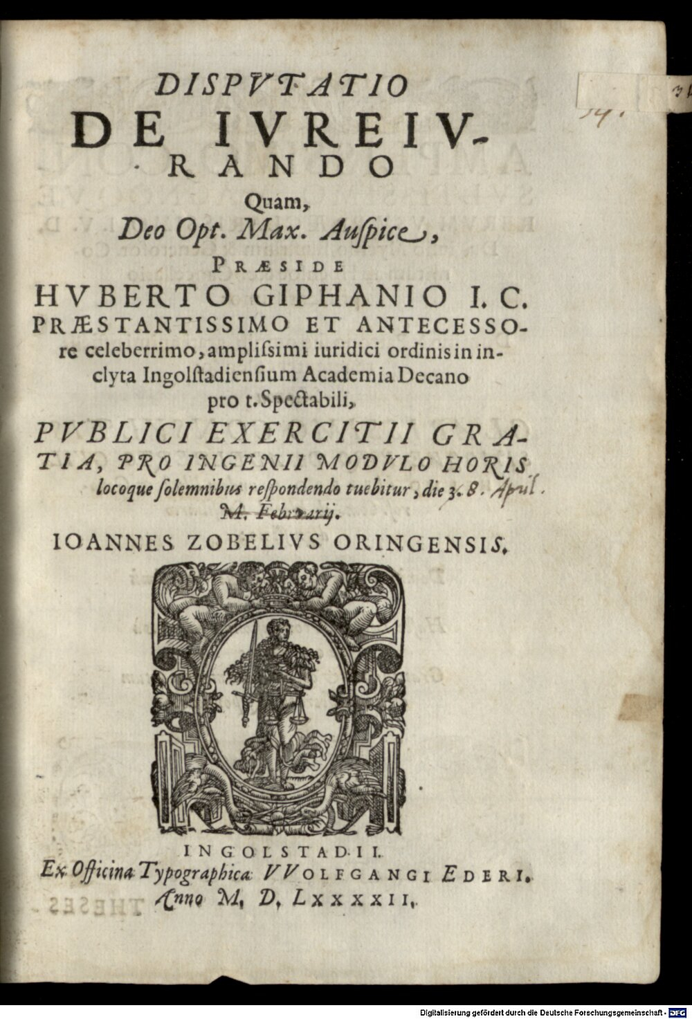 Giffen, Hubert van: Dispvtaio De Ivreivrando Ingolstadiui 1592 (4 Diss. 2026#Beibd.34)