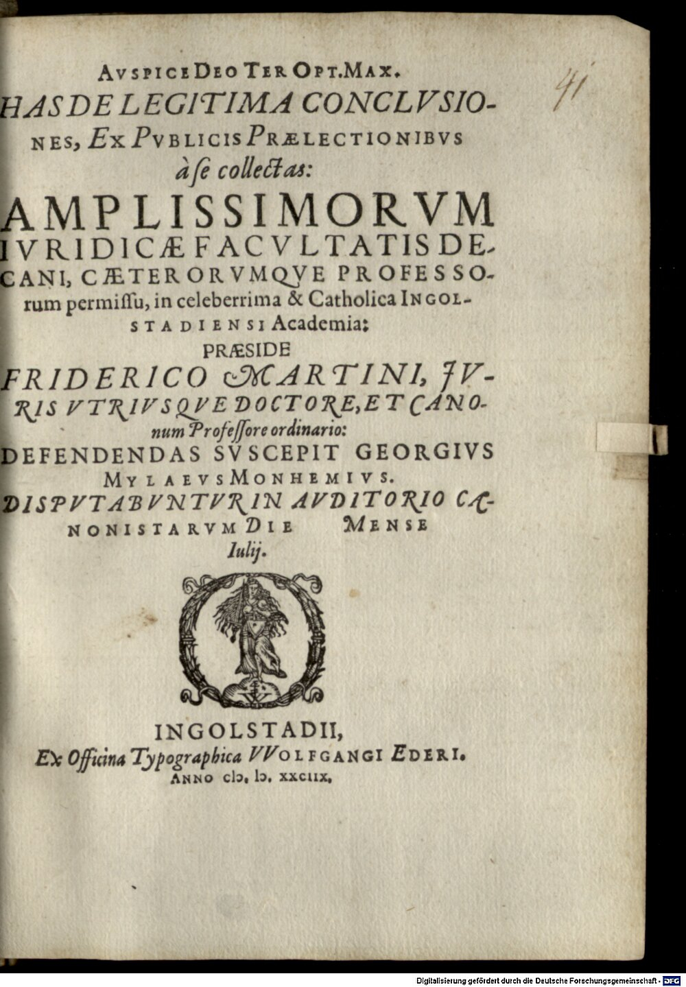 Martini, Friedrich: De legitima conclusiones Ingolstadium 1588 (4 Diss. 2026#Beibd.41)