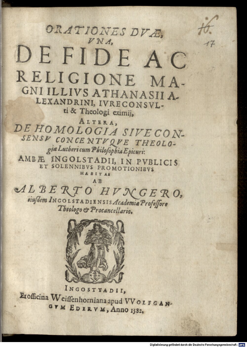 Hunger, Albert: Orationes duae Ingolstadii 1582 (4 Diss. 1144#Beibd.17)