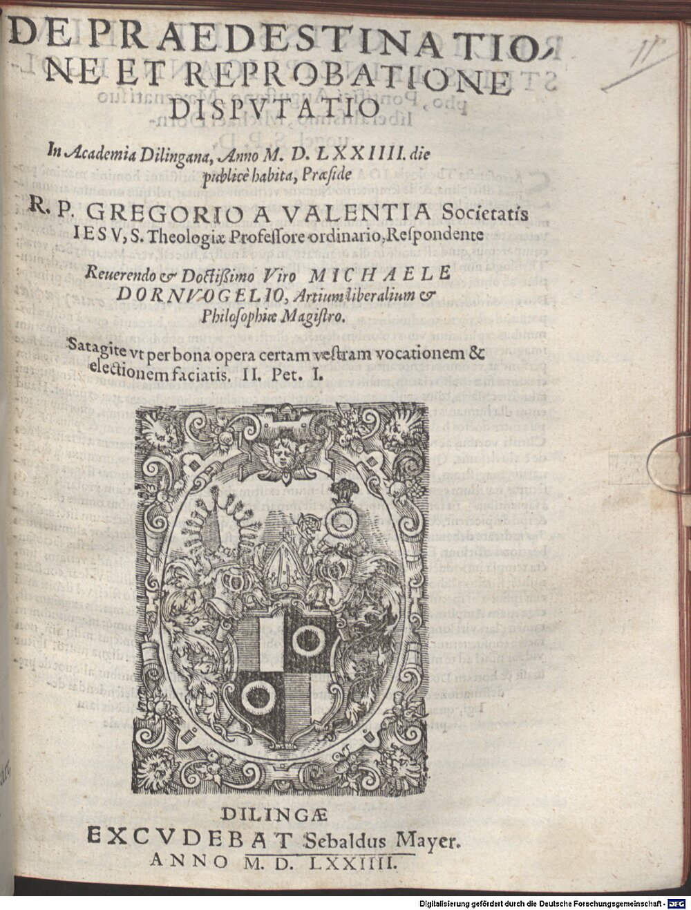 Valentia, Gregorius de: De Praedestinatione Et Reprobatione Dilingae 1574 (4 Diss. 1355#Beibd.11)