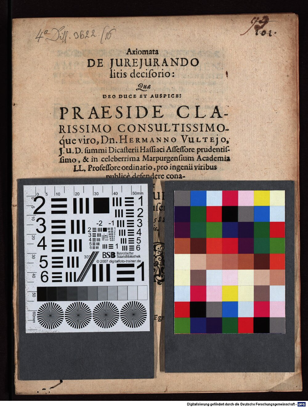 Vultejus, Hermann: Axiomata de iureiurando litis decisorio Marpurgum 1588 (4 Diss. 3622,16)