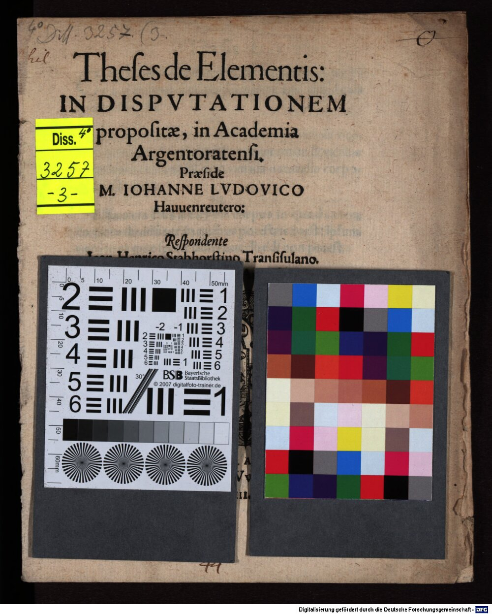 Havenreuter, Johann Ludwig: Theses de elementis Argentoratum 1578 (4 Diss. 3257,3)