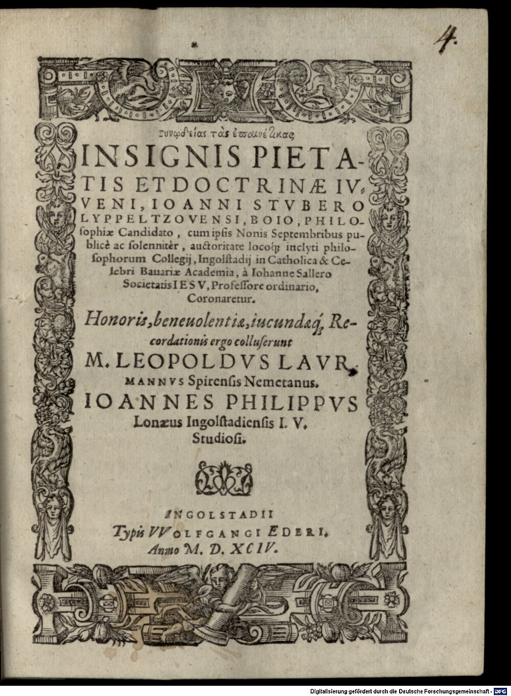 Laurmann, Leopold: Syn?deias tas epainetikas Ingolstadium 1594 (4 Diss. 1505#Beibd.4)