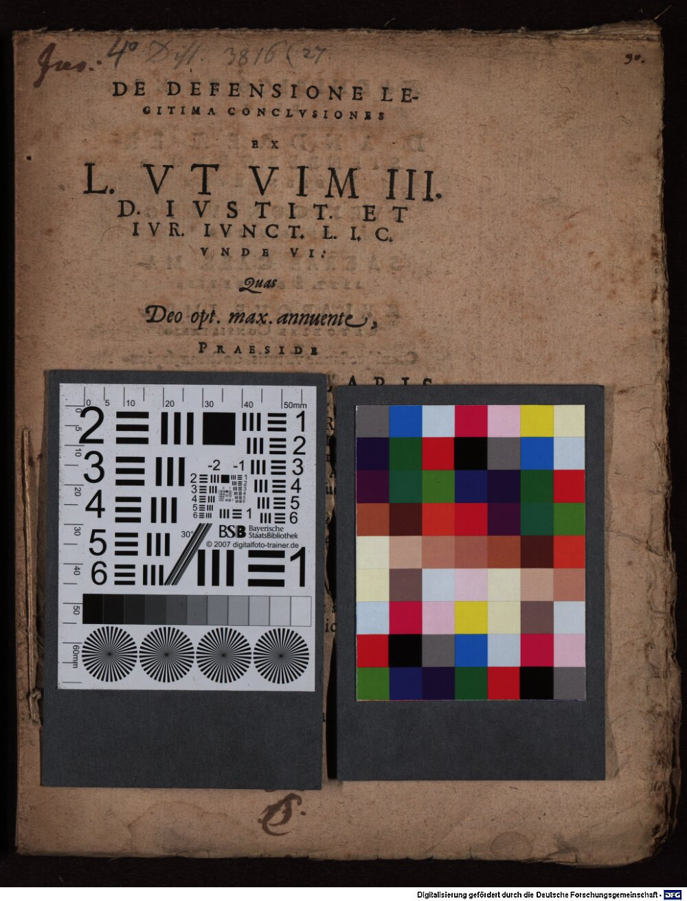 Reusner, Nikolaus: De defensione legitima conclusiones ex L. ut vim III. D. Instit. et Iur. Iunct. L. I. C. Unde VI. Ienae 1590 (4 Diss. 3816,27)