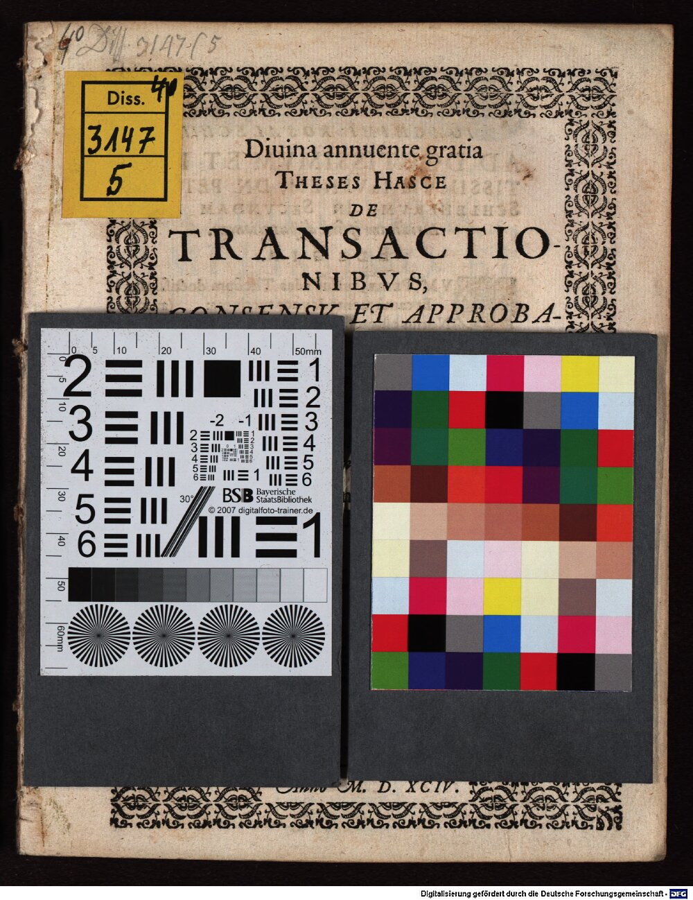 Tucher, Johann Heinrich: Theses hasce de transactionibus Friburgi Brisgoiae 1594 (4 Diss. 3147,5)
