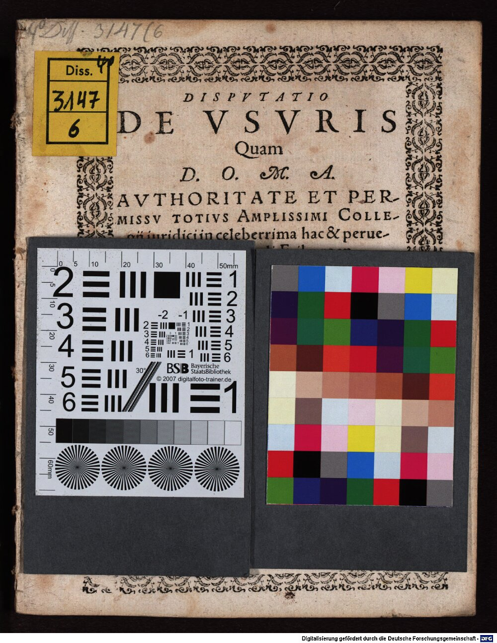 Tucher, Johann Heinrich: Disp. de usuris Friburgi Brisgoiae 1594 (4 Diss. 3147,6)