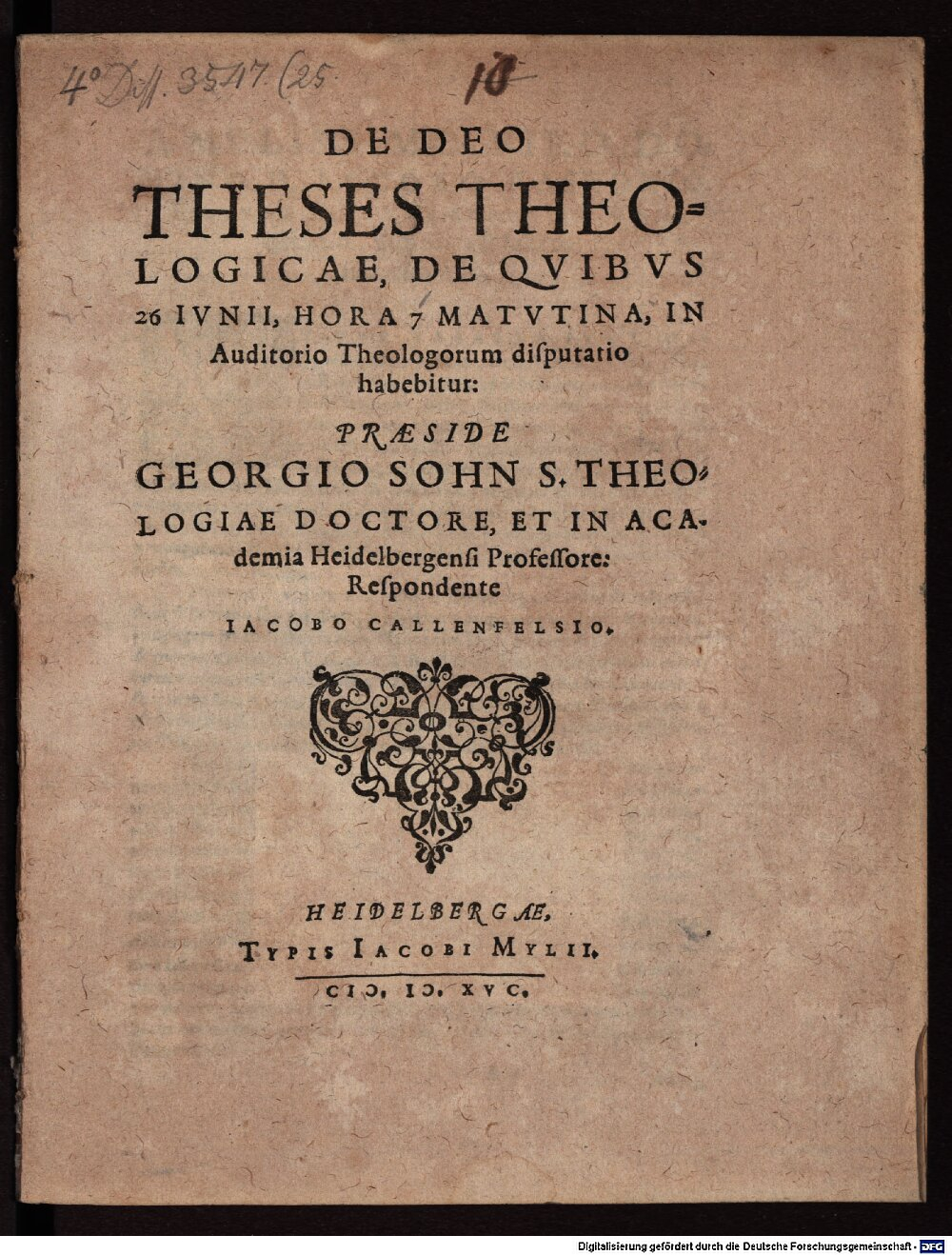Sohn, Georg: Theses de Deo Heidelbergae 1585 (4 Diss. 3547,25)