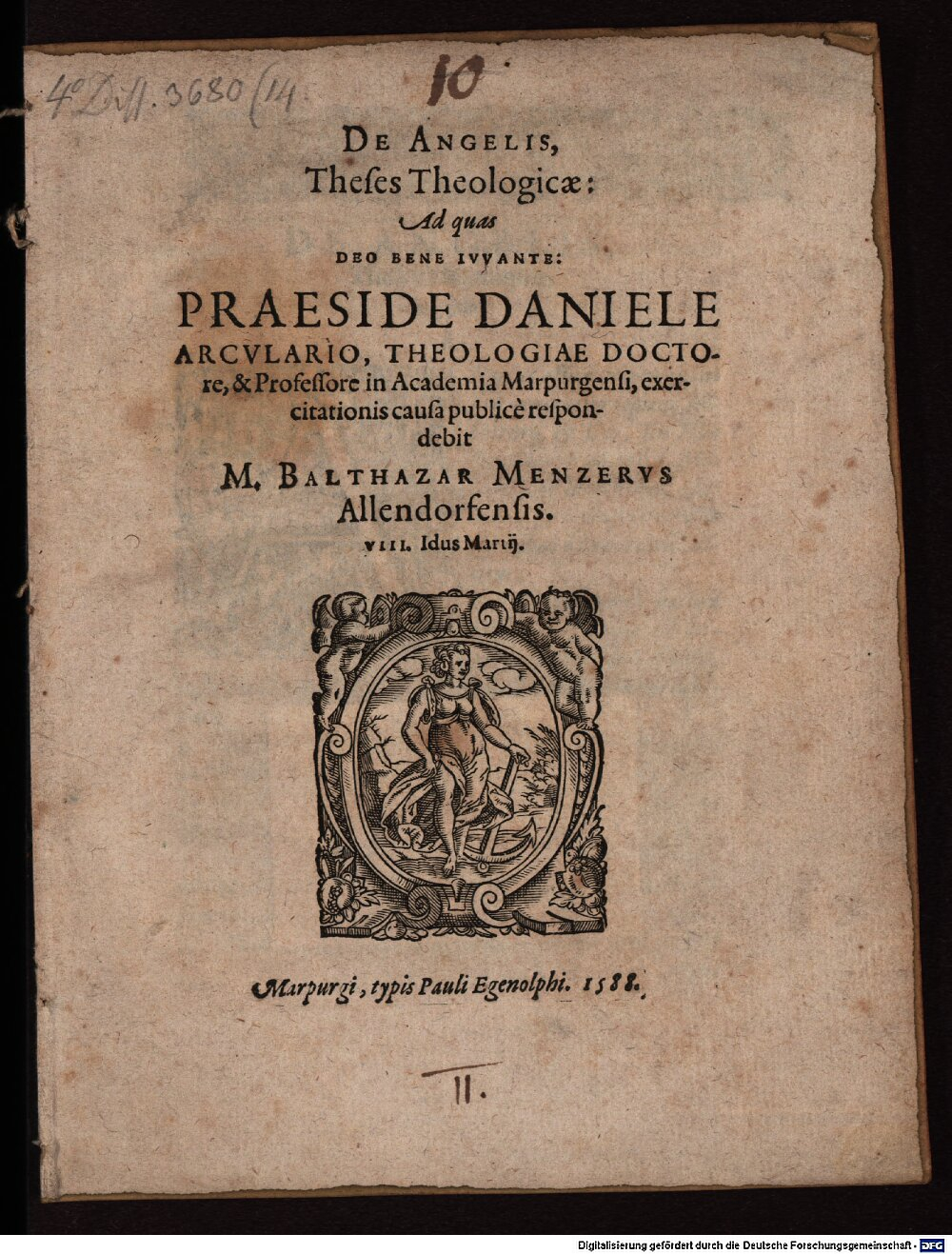 Arcularius, Daniel: De angelis theses theologicae Marpurgi 1588 (4 Diss. 3680,14)