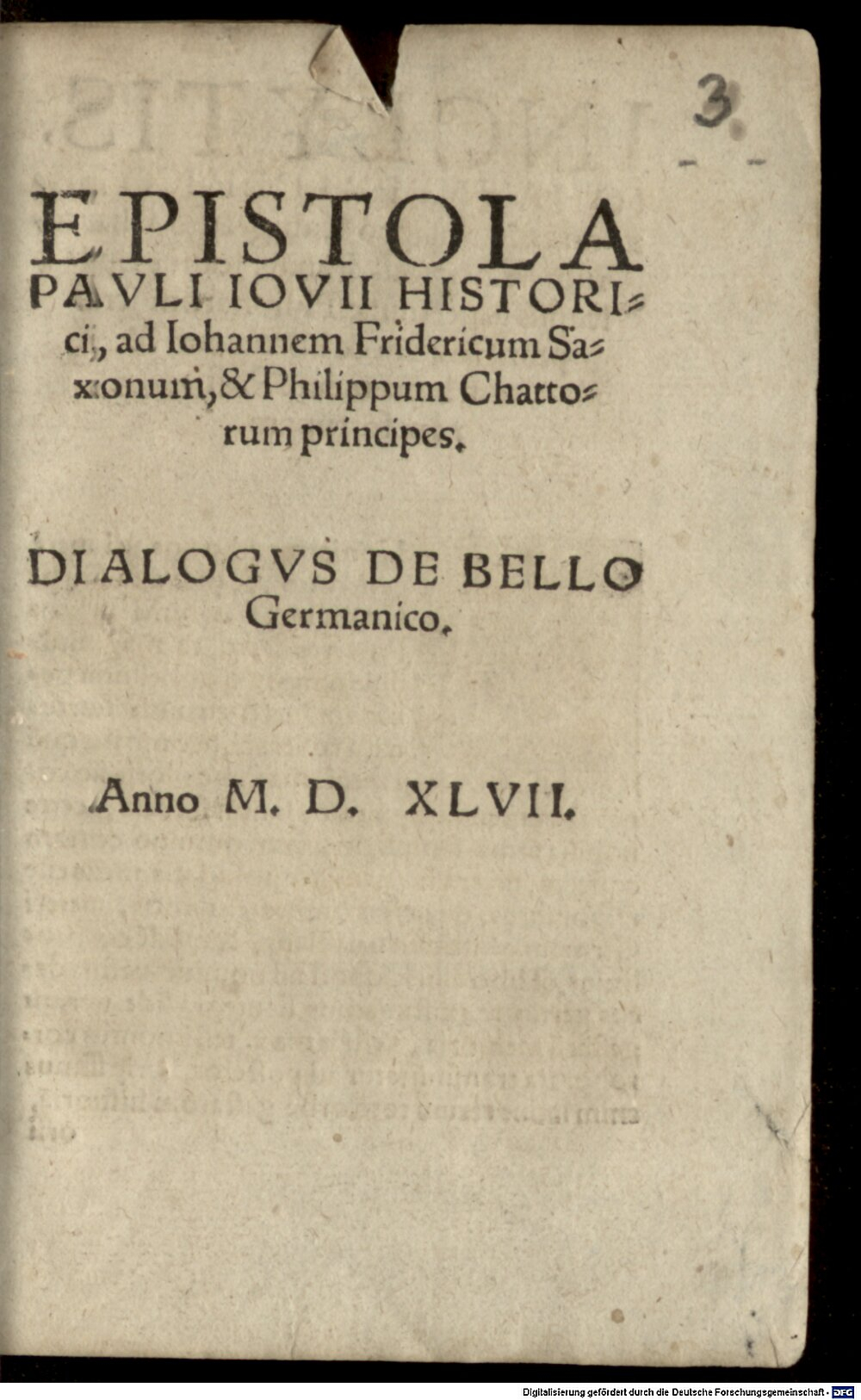 Giovio, Paolo: Epistola ad principes Johannem Fridericum Saxonum et Philippo Lantgravio Chattorum S.l. 1547 (Ph.u. 551#Beibd.3)