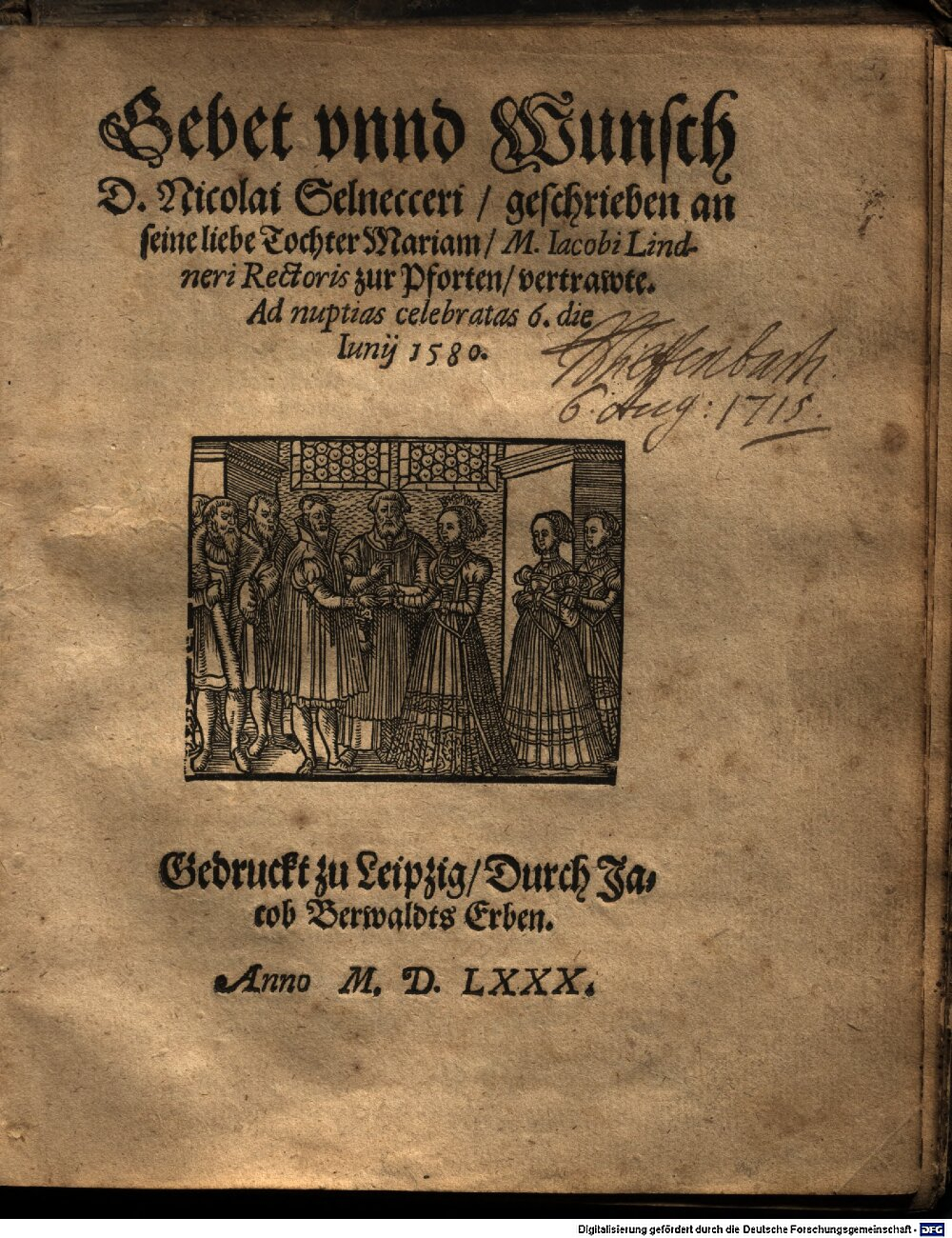 Selnecker, Nikolaus: Gebet unnd Wunsch D. Nicolai Selnecceri Leipzig 1580 (P.o.germ. 2087 b#Beibd.1)